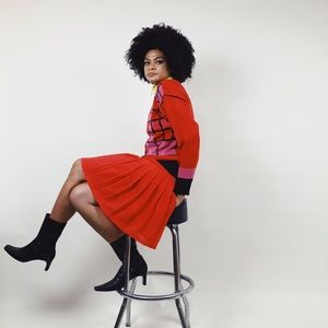 Red Escada pleated wool skirt